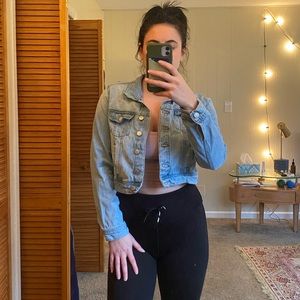 Cropped Denim Jean Jacket - casual short classic light wash